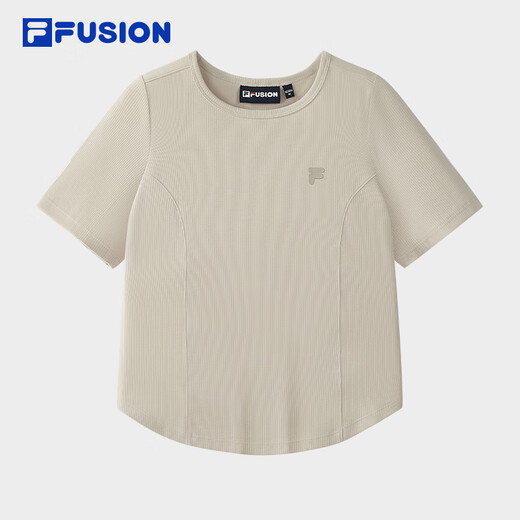 
FILA FUSION women's knitted short-sleeved shirt 2025 autumn new fashionable casual tight T-shirt wheat flour grey-GY M 165/84A/M