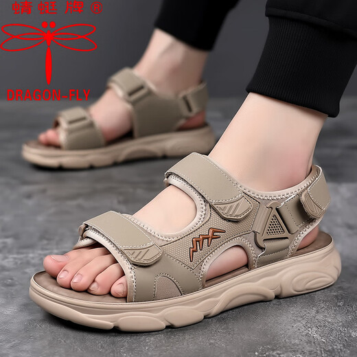 Dragonfly Marke Sandals Männer 2025 Sommer Neue Modesport- und Freizeitstrandschuhe für nicht gleitende vielseitige Sandalen HHS9230 Beige 38 Standard Lederschuhe Größe