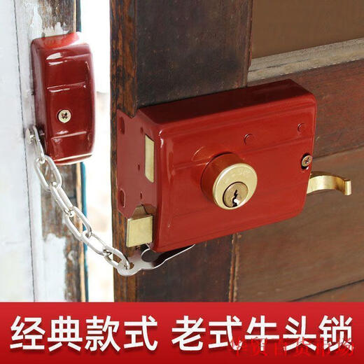 老式防盗门锁外装牛头锁室内卧室房间门锁木门锁大门锁换锁出租房 訫【超值】单舌牛头锁【整套】 35-45MM