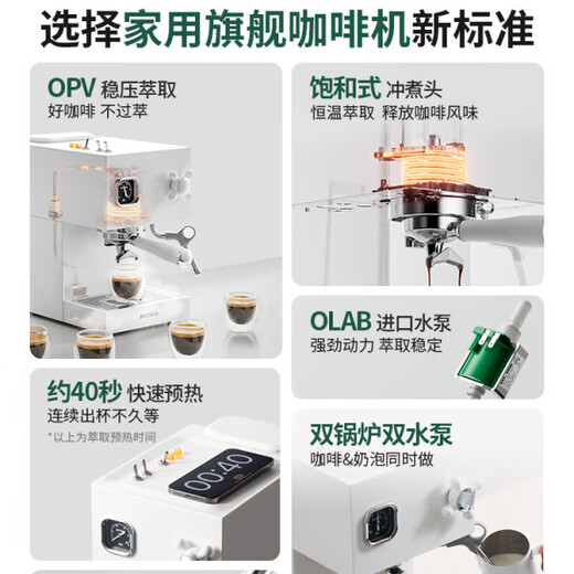 柏翠（petrus）柏翠PE3888直白咖啡机小型家用美意式全半自动商用 白色