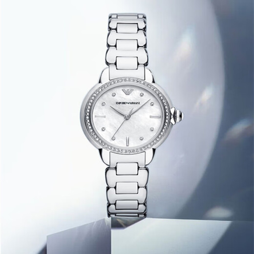 EMPORIO ARMANI Gypsophila-Uhr für Damen, weiß, Mondlicht, Diamant, einfaches Stahlarmband, Quarzuhr, AR11484, Little Green-Uhr, AR11149, 32 mm