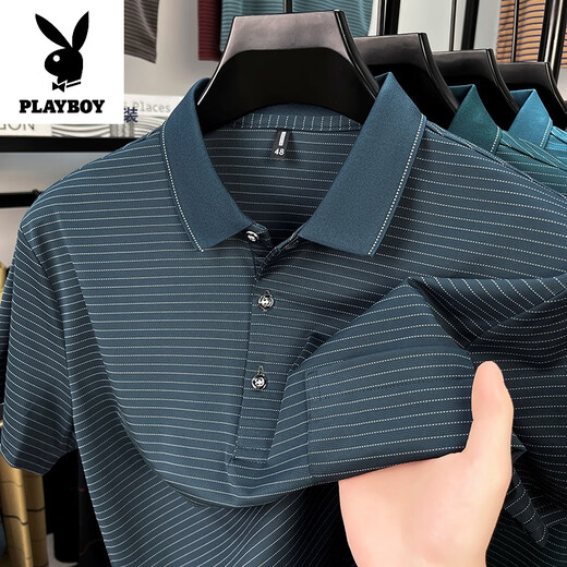 Playboy (Playboy) Luxury Luxury Summer NOUVEAU T-shirt en coton pur à manches courtes et décontracté Polo Polo d'âge moyen à rayures et décontractés 9757 Green L 175/52 Recommandé 130-150jin [Jin est égal à 0,5 kg]