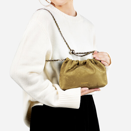 Tianmeiyi Bag féminin Sac nuage de vache de vache Nouveau sac plié chinois plié petit sac à balle en or sac d'anniversaire cadeau pour petite amie Olive Green