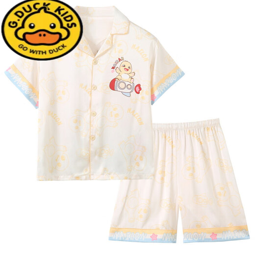 G.duckkids leche dragón dragón seda de seda fría pijama de verano mediano y niño grande delgada de manga corta