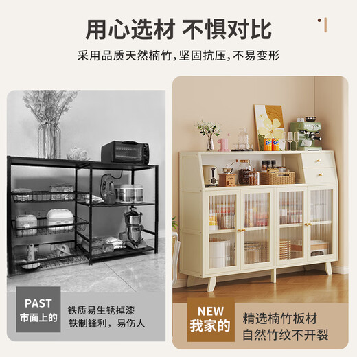 Sizhuge Kitchen Shelf Nordic Sideboard Microwave Oven Home Living Room Cabinet Home Solid Wood Multi-Function Storage Cabinet Wine Cabinet Single Door Model-Milk White