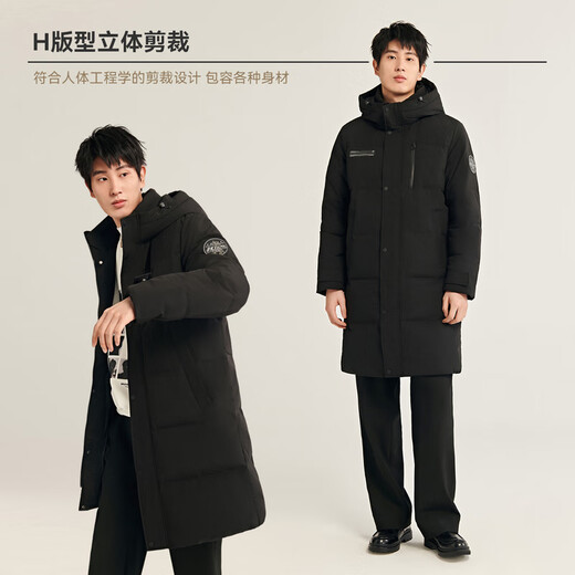 Fliegen im Schnee Herbst und Winter Orientalischer schlichter Luxusstil Modische lässige bequeme Silhouette Herren H-Typ bedruckter Stehkragen mit Kapuze und Daunen