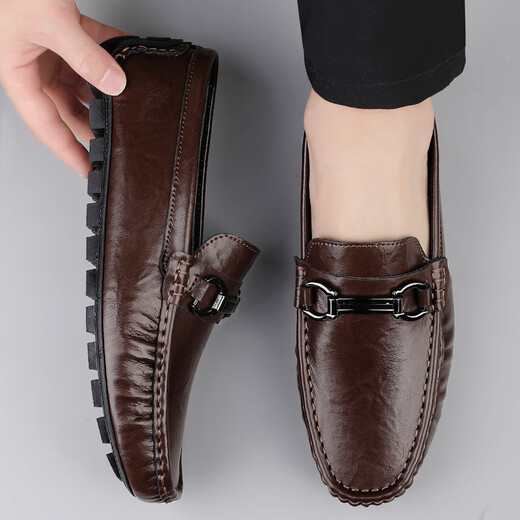 Leichte Luxusmarke Beanie Schuhe für Männer im Sommer Neue Männer echte Leder Business Britisch -Stil Casual Lederschuhe Daddy Fahrschuhe 9923 Brown 37
