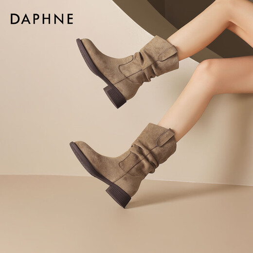 Daphne Pile Boots Women's New Maillard Denim Short Boots Cavalier Martin Boots 4025605008 Apricot 37