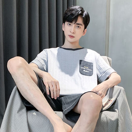 Mu fengqing 2024 Nuevos hombres de pijamas algodón de verano ropa de manga corta para hombres y niños adolescentes verano verano gran tamaño hde-9922 l