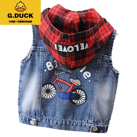 
G.DUCKKIDS denim vest boy spring and autumn coat 2024 vest small and medium children's top fashionable girls spring clothes new horse clip blue hood removable 100 cm