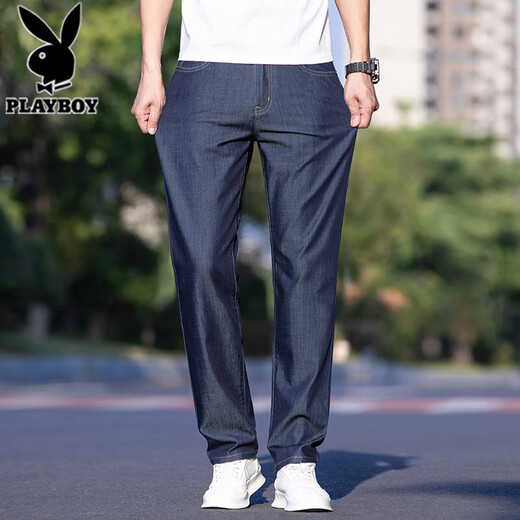 Jeans de negocios de alta gama Playboy para los pantalones versátiles versátiles versátiles de seda recta de verano delgada de verano de los hombres para los hombres de 9763 para hombres 9763 azul de seda de hielo + seda de seda negro reemplazo de dos piezas 36 (2 pies 8) recomendado 160-175Jin [Jin equivale a 0.5 kg] desgaste