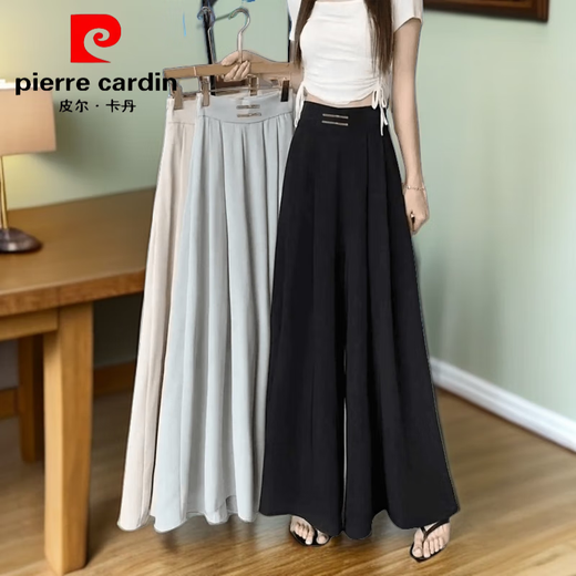 皮尔卡丹（pierre cardin）国风裤裙盘扣阔腿裤女春秋季妈妈装居家睡裤高腰垂感拖地休闲裙裤 黑色838【春夏外穿阔腿裙裤女】 S 建议85斤内
