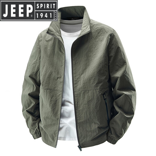 JEEP SPIRIT Spring and Autumn Stand Collar Jacket Men's Loose Casual Men's Windbreaker Thin Jacket Spring Outdoor Sports Clothing Trend Dark Blue 2XL