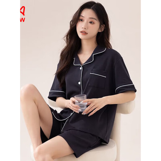 Catman (Miiow) Pyjamas für Frauen im Sommer Dünne Pure Pure Cotton Short Sleeve Shorts Full Cotties einfache Damen Sommerhaus 9905 Purple Pure Cotton M [Empfohlen 80-100 Jin [Jin gleich 0,5 kg]]]