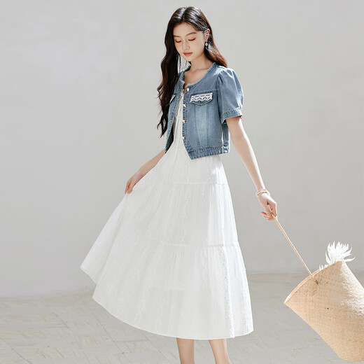 
Xiangying denim short jacket for women 2025 summer new retro washing denim style blue small short-sleeved top denim blue M 160/84A/95-110Jin[Jin equals 0.5 kg]