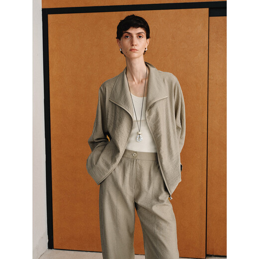 Marius 'trockene Seidenjacke' Mulberry Silk Low-Key Luxury Old Money Textur Falten Jacke Oma Hosen Khaki [Oma Hosen] M.
