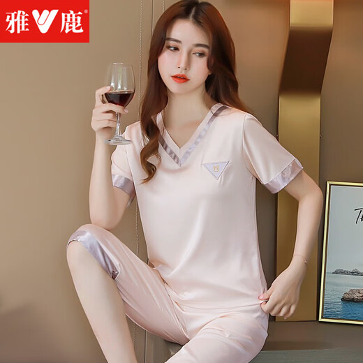 Yalu Bingsi Frauen-Pyjama 2025 Neue Sommer Kurzarmdünde Hosen Einfacher Hausbekleidungsset Frühling und Sommer 9922 m (80-100)