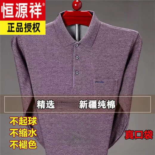 恒源祥春秋新品纯棉长袖T恤男翻领保罗衫中老年人宽松真口袋爸爸装t恤衫 9902蓝色 M 165建议90-120斤