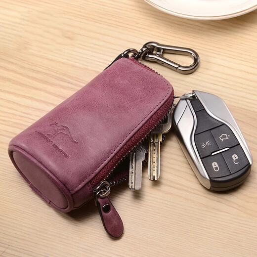 酷奇袋鼠轻奢品牌钥匙包男多功能腰挂锁匙包时尚百搭大容量拉链汽车钥匙包 黑色