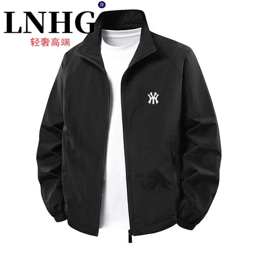 LNHG light luxury high-end brand jacket men's jacket spring and autumn casual sports comfortable loose versatile trendy stand-up collar top Y letter - black spring and autumn thin XL recommended weight 130-145Jin Jin equals 0.5 kg