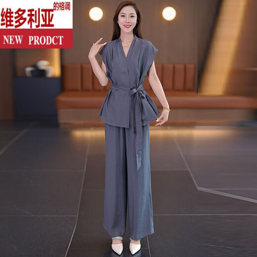 Модный костюм Victoria's Fashion для женщин 2025 Летний новый шнурок, загущенная с короткими рукавами с короткими рукавами.