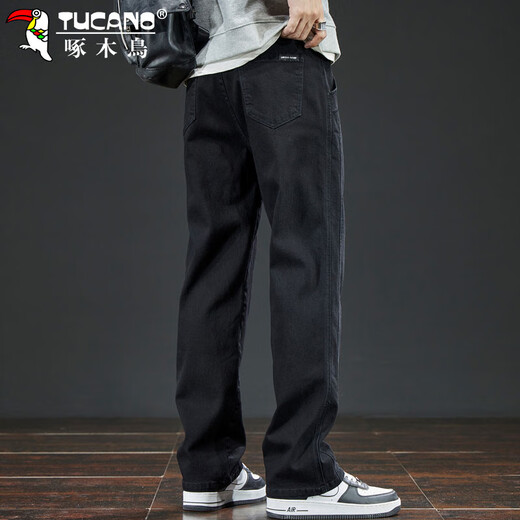 Woodpecker (TUCANO) jeans men's autumn and winter pants men's loose straight casual pants American wide-leg trousers black 33