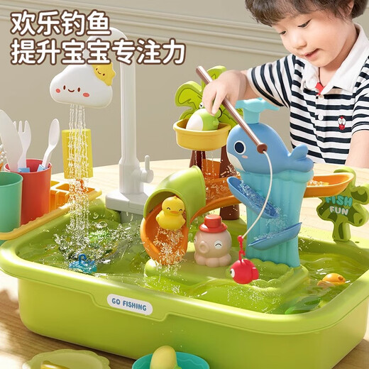 聚乐宝贝儿童洗碗机玩具水池洗菜台水龙头厨房循环出水2岁宝宝玩水小孩男3 【电池】三合一小青蛙洗碗机