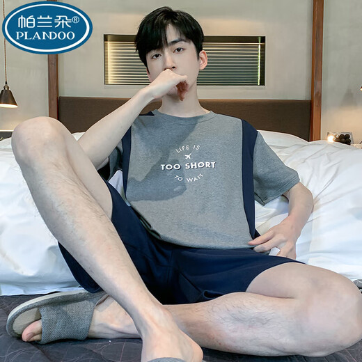 Palanto Plus Fat Plus taille pyjamas masculin Summer Summer Short Shorts à manches courtes pour les vêtements de maison d'âge moyen et les jeunes peut être respirant à l'extérieur de 9928 # l [recommandé 100-120jin [Jin est égal à 0,5 kg]] toute taille