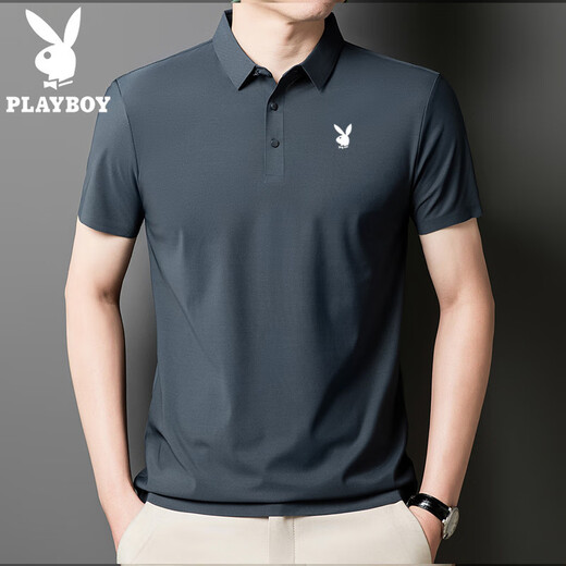 花花公子（PLAYBOY）高端短袖polo衫男款夏季薄款翻领冰丝t恤男商务休闲体恤上衣舒适 军绿-12358C-冰丝POLO衫 3XL 155-170斤