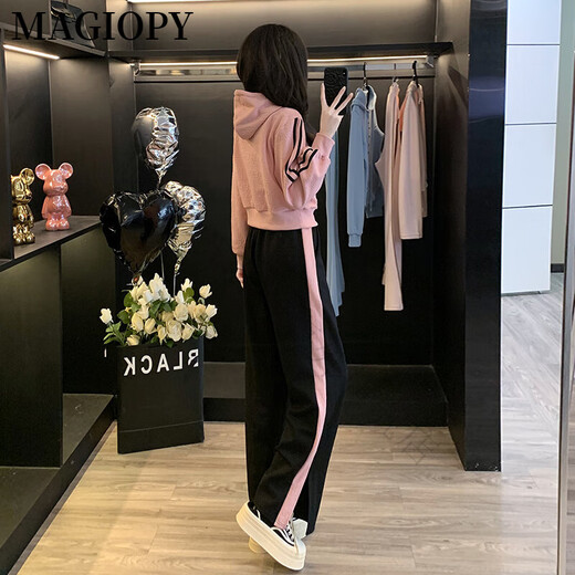MAGIOPY国际奢侈高档品牌春季2025新款欧洲站休闲运动套装女洋气减龄粉色 粉色上衣+裤子 S(100斤以内)