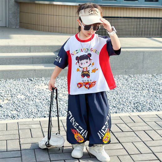 男童套装夏装2025新款中小童哪吒衣服儿童薄款两件套潮酷男孩t恤 825款-【紫色套装】 120  尺码 建议咨询客服