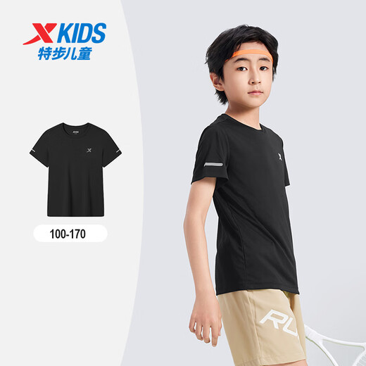XTEP (XTEP) children's clothing boys' summer fast drying short-sleeved T-shirt in summer new mid-large children's short T-sport top genuine black [9005] 100 cm
