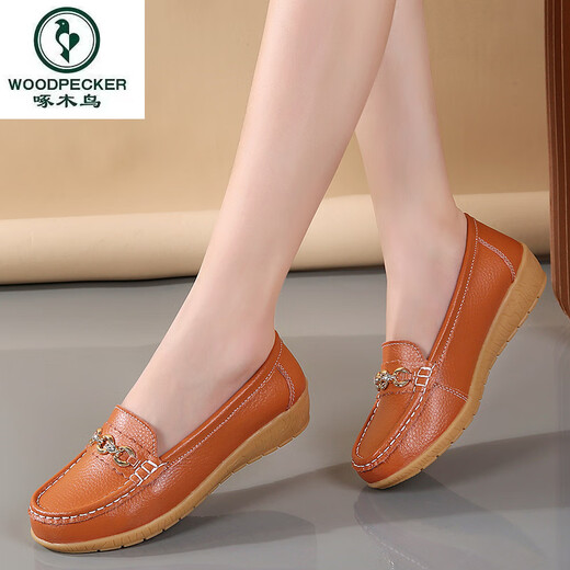 Pecker Généralités en cuir chaussures plates pour femmes Round Te Chaussures mère chaussures haricots haricots doux semelles légères femmes chaussures célibataires de bœuf Tendon semelle infirmière chaussures 6630 blanc 40