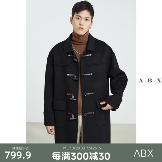 
a.b.x2023 winter new style college style real horn button double-sided wool full wool coat men's mid-length thickened jacket black M/170
