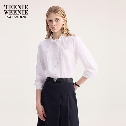 Teenie Weenie Bear Women's Shirt 2025 Autumn New Simple Elegant Girly Fungus Collar Shirt