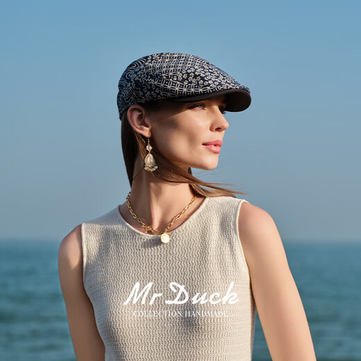 Mr Duck High-End-Baseball-Mütze, modische altmodische Leinen Duckbill Cap, handgefertigter altmodischer Hut, Nationalstil-Hut, gefärbte Blue Presbyterian XL (61-62 cm)