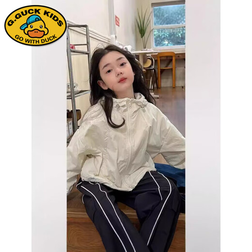 G.DUCKKIDS Korean style girls 2025 summer new style hooded sun protection clothing children's versatile casual windbreaker jacket light blue 120 cm