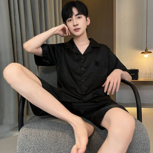 Modal Pyjamas Herren Sommereis Ice Seide Kurzärärmelhose Sommer Dünnmodell Imitation Seidenjungen junge Schüler Home Kleidung Set G723 L Gewicht 100-130jin [Jin gleich 0,5 kg]