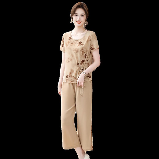 Kuzhang (Kuzhang) Neues Mutter-Sommer-Anzug modisches Chiffonhemd für Frauen mittleren Alters und ältere Menschen, um ihren Bauch zu bedecken und sie schlank und kurzärmelig aussehen zu lassen.