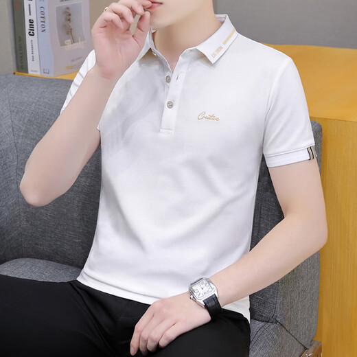 Playboy (PLAYBOY) summer lapel short-sleeved t-shirt men's pure cotton youth business casual half-sleeved top clothes with collar handsome polo shirt dark blue QY683 L