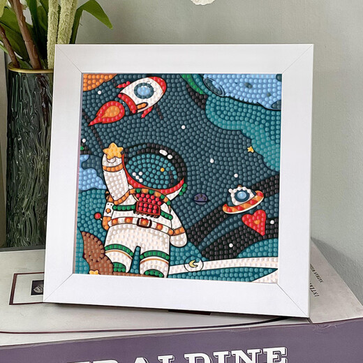 Astronauten und Kinder handgefertigtes DIY Diamond Stickers Material Pack Kindergärtnerinnen für frühe Bildung Paste Geschenk 7029 bezieht sich darauf, wer Geld verdient [Holzrahmen + Werkzeuge + Farbbox]