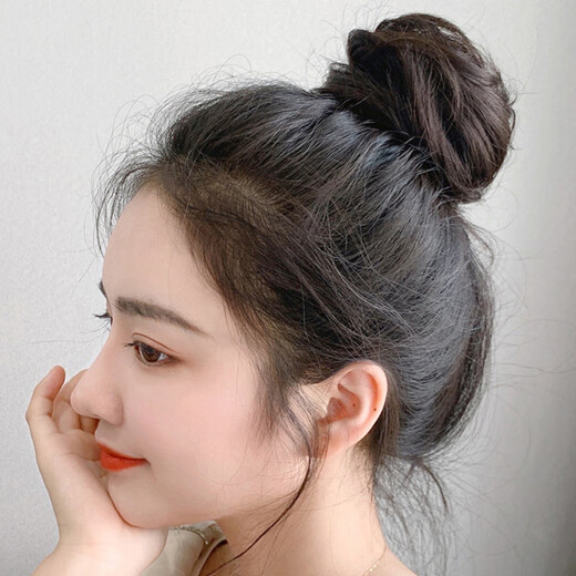 Jiao Xuefei ball head wig, real hair hair band, natural black, updo hair package artifact to increase hair, high skull hair package, ancient style flower bud head