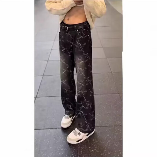 American high street jeans for men in autumn vibe jacquard trendy brand washed straight casual pants loose handsome bootcut pants light blue XL recommended 120-140Jin Jin equals 0.5 kg