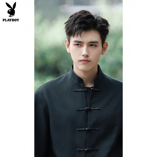 Playboy Chinese style tunic suit men's complete set of dk uniform spring and autumn new Chinese style stand collar national trend button coat black jacket S collection priority delivery