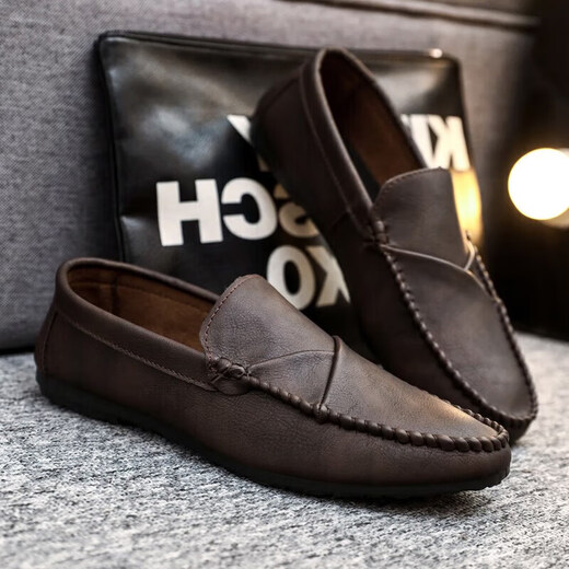 
Yierkang picks up the spring breathable versatile and comfortable casual leather shoes British trendy men's shoes 2025 non-slip one foot D826 brown 39