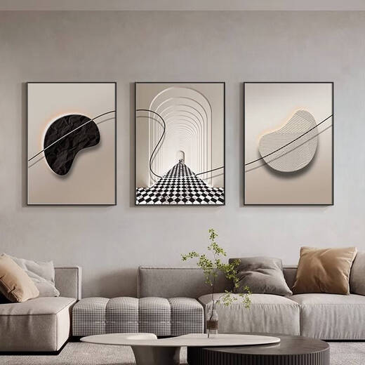 咏幻几何挂画客厅装饰画沙发背景墙壁画抽象三联画 t3887 35*50cm1.5米墙使用三联画9薄