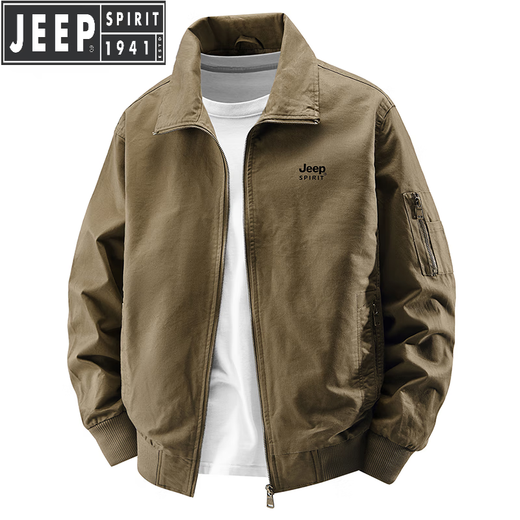 Jeep Spirit Jeep Jeep Pure Cotton Jacket Working Spring y Autumn 2025 Nuevo chaqueta casual de hombres de bolsillo múltiple tendencia de verde militar XL recomendado 135-150Jin [Jin equivale a 0.5 kg]