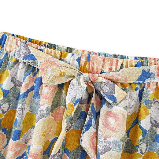 
She pool elastic waist casual pants 2025 summer new women's long vacation style printed loose wide-leg pants