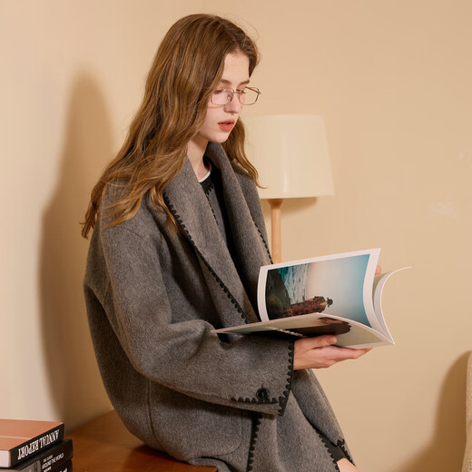 Sancai Ingenious Coat 100 Sheep Wool Sancai 2025 Winter New Gray Double-Sided Woolen Coat Women S