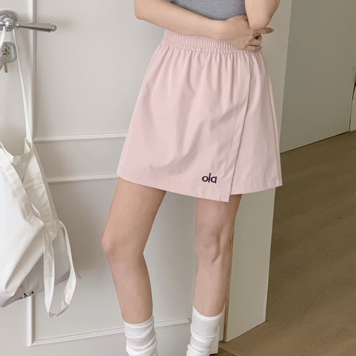 
2025 spring and summer new product Alo elastic waist wide-leg quick-drying fake two-piece women's shorts skirt and hip skirt Navy blue L (100-125Jin[Jin equals 0.5 kg])